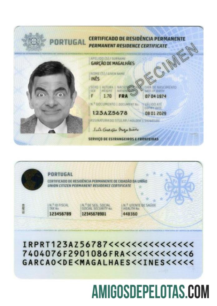 Certificado de Residência Permanente em Portugal exemplo real